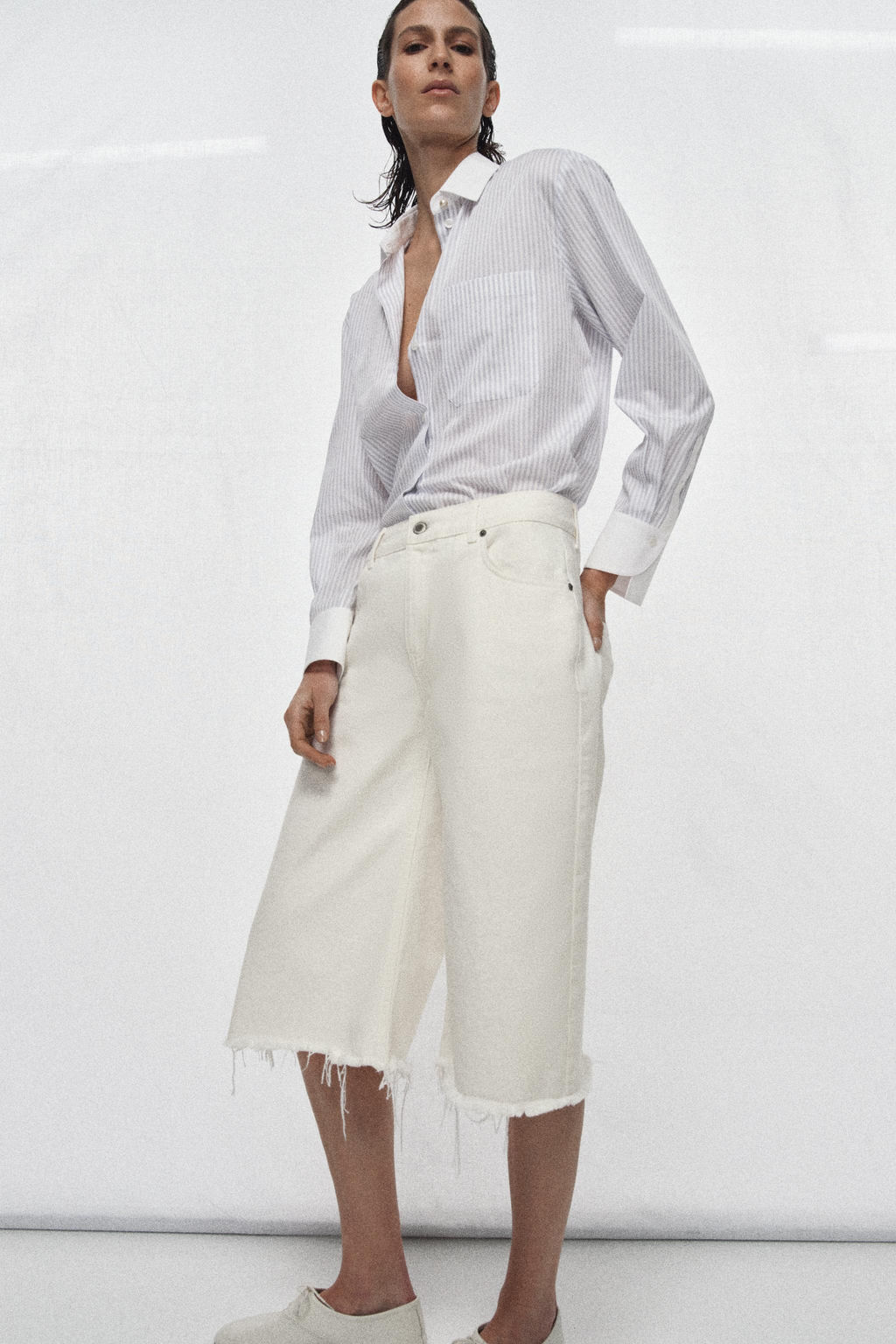 STRIPED SHIRT WITH CONTRAST COLLAR ZW COLLECTION - Zara фото 7