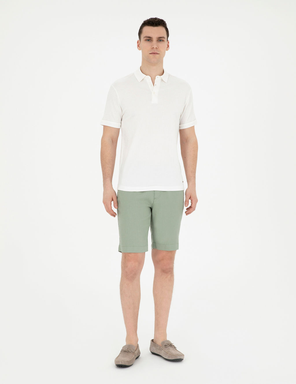 Ye_il Slim Fit %100 Keten Beli Lastikli Ba_c_kl_ Dokuma _ort