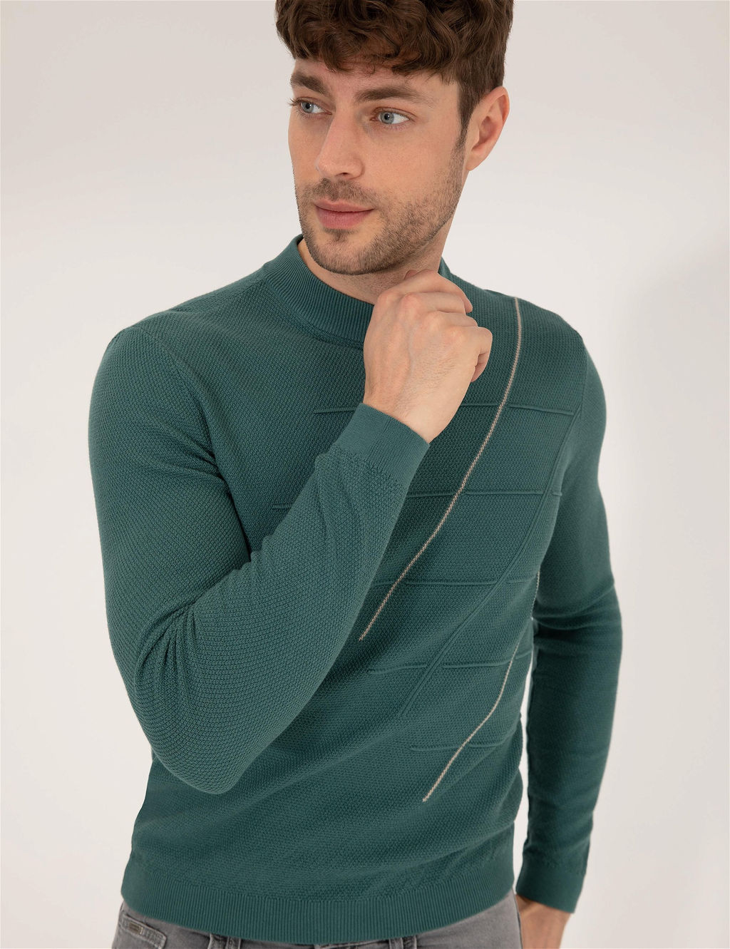 Ye_il Slim Fit Bisiklet Yaka Triko Kazak