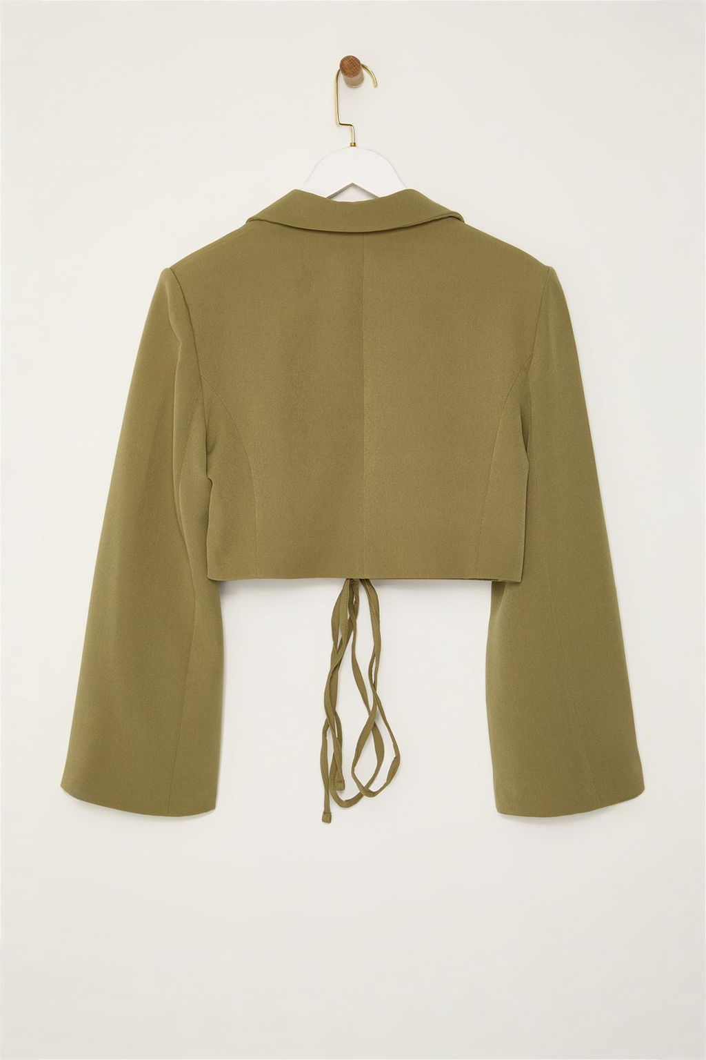 Limited Edition Ac?k Haki Crop Astarl? Kruvaze Dokuma Blazer Ceket TWOAW23BC00076