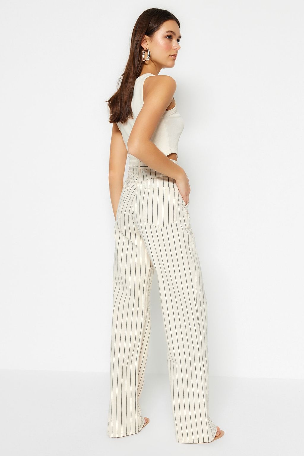 Cok Renkli Cizgili Yuksek Bel Wide Leg Jeans TWOSS23JE00247 - Trendyolmilla фото 5