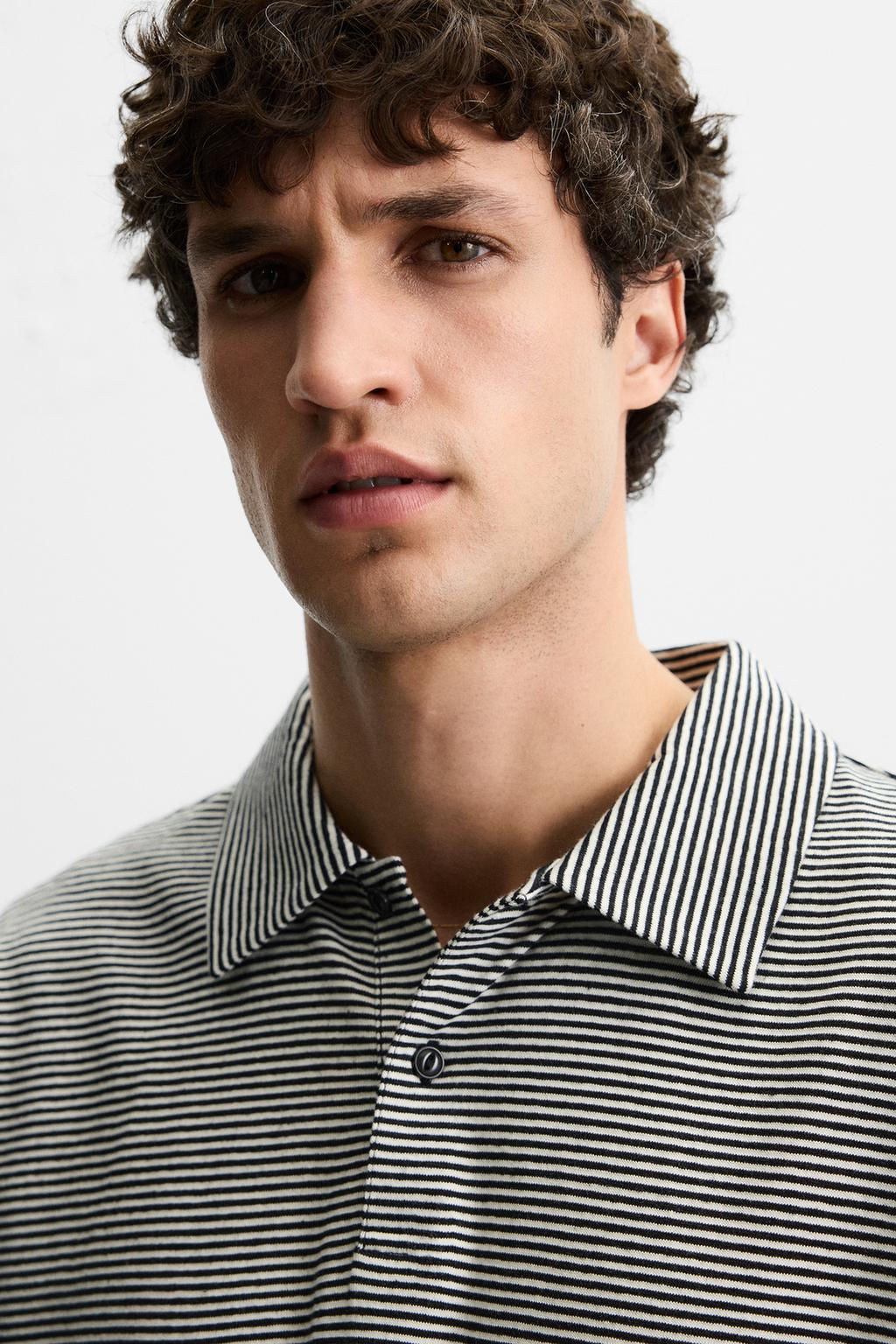 STRIPED LINEN/COTTON POLO SHIRT - Zara фото 5