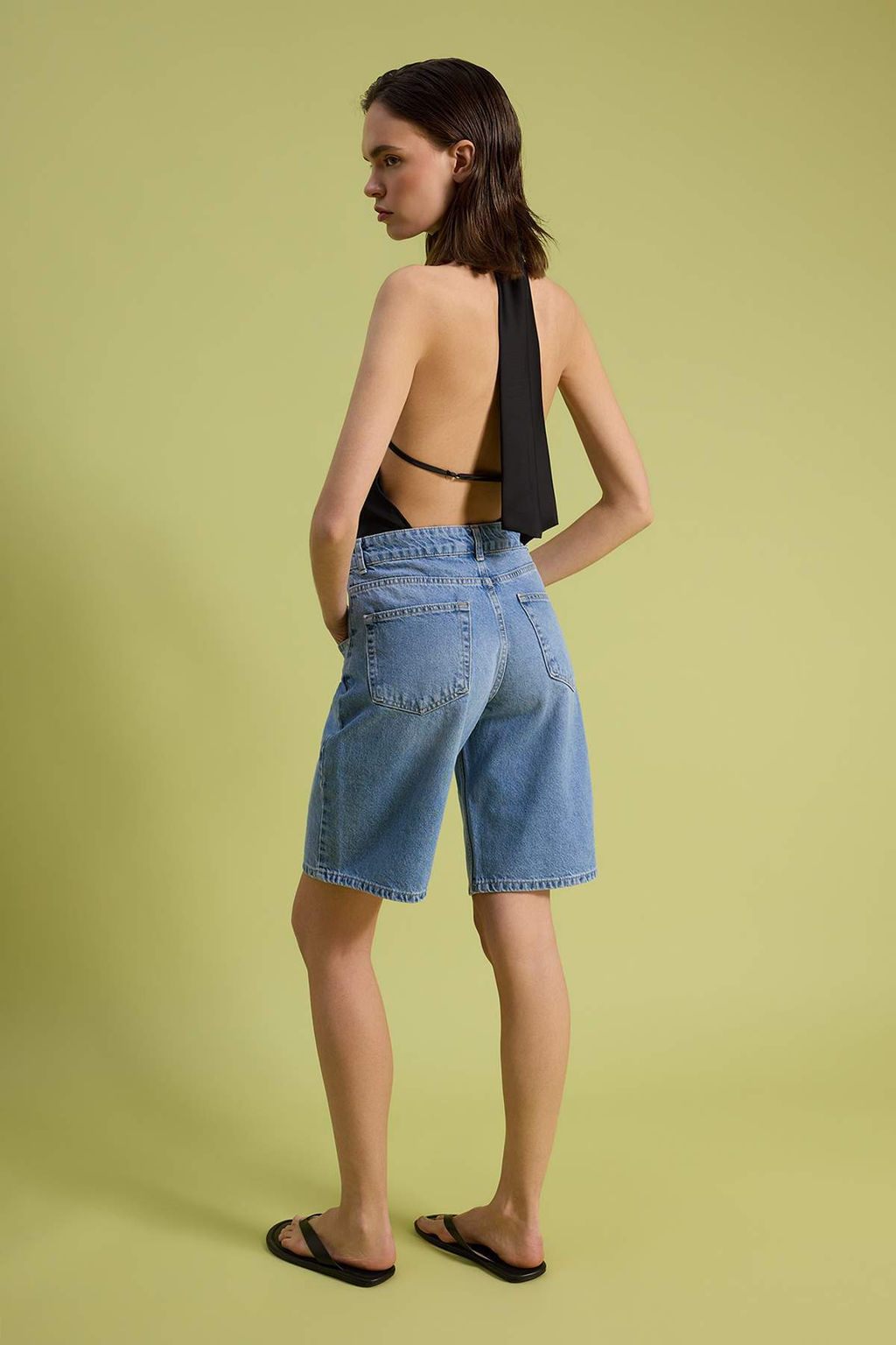 Mavi Yuksek Bel Denim Bermuda TWOSS26SR00106 - Trendyolmilla фото 8