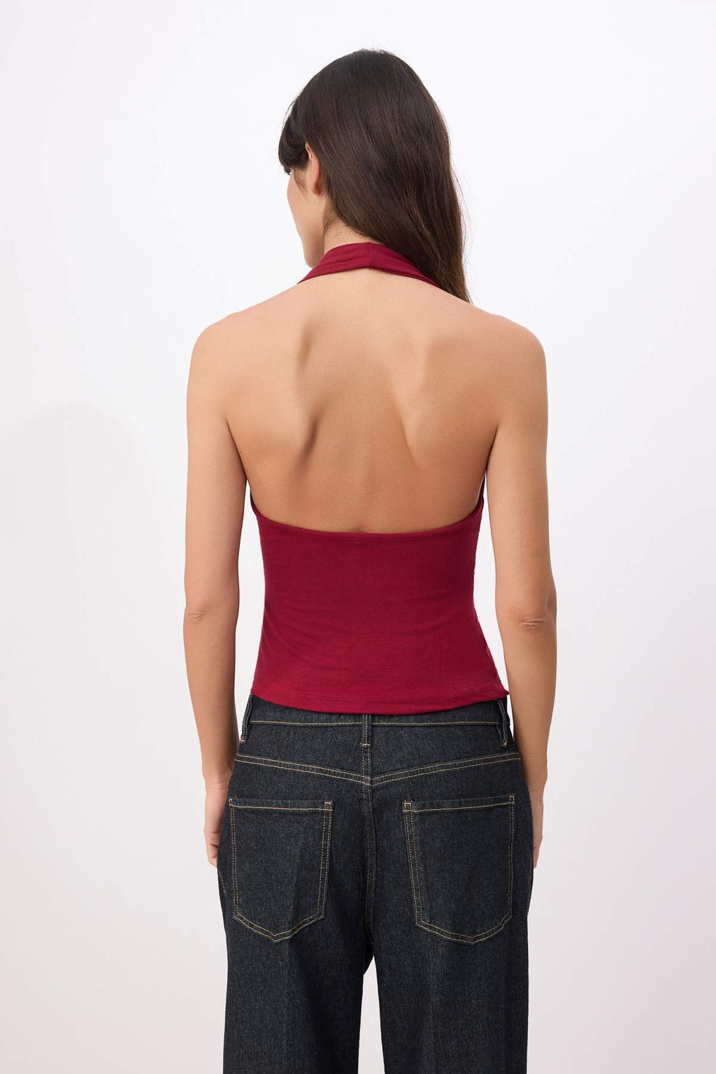 Bordo Fitted/Vucuda Oturan Boyundan Baglamal? Kolsuz Yumusak Orme Bluz TWOSS26BZ00625