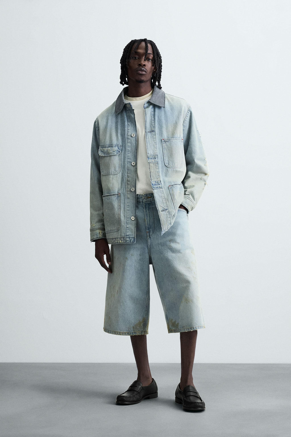 VINTAGE EFFECT BAGGY FIT DENIM BERMUDA SHORTS - Zara фото 10