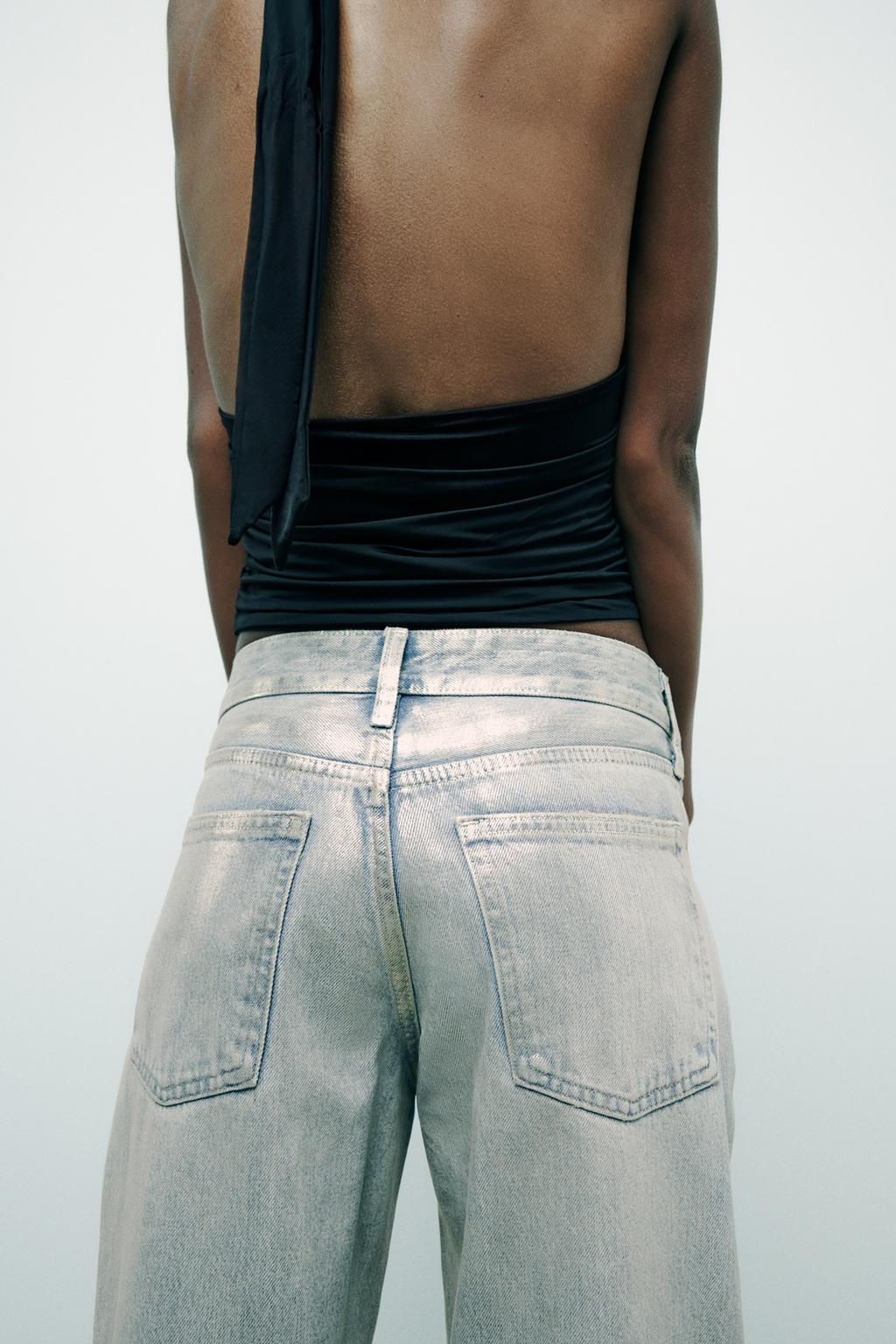 TRF WIDE-LEG FOIL MID-WAIST JEANS - Zara фото 6