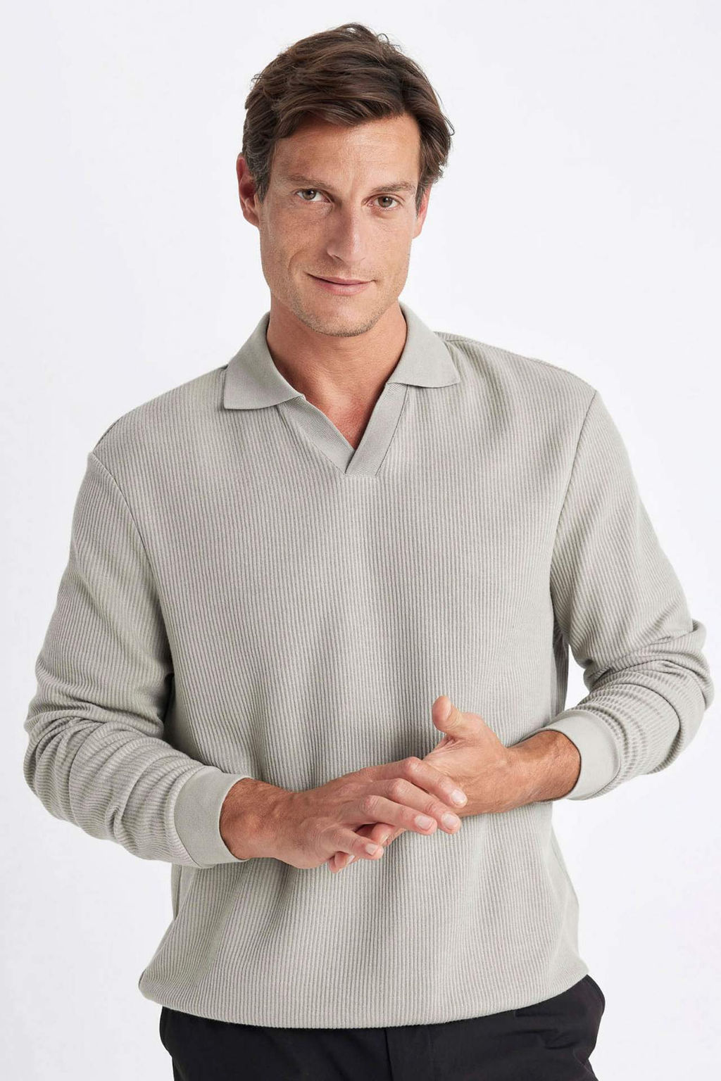 Regular Fit Polo Yaka Jakarl? Triko Sweatshirt - Defacto фото 2