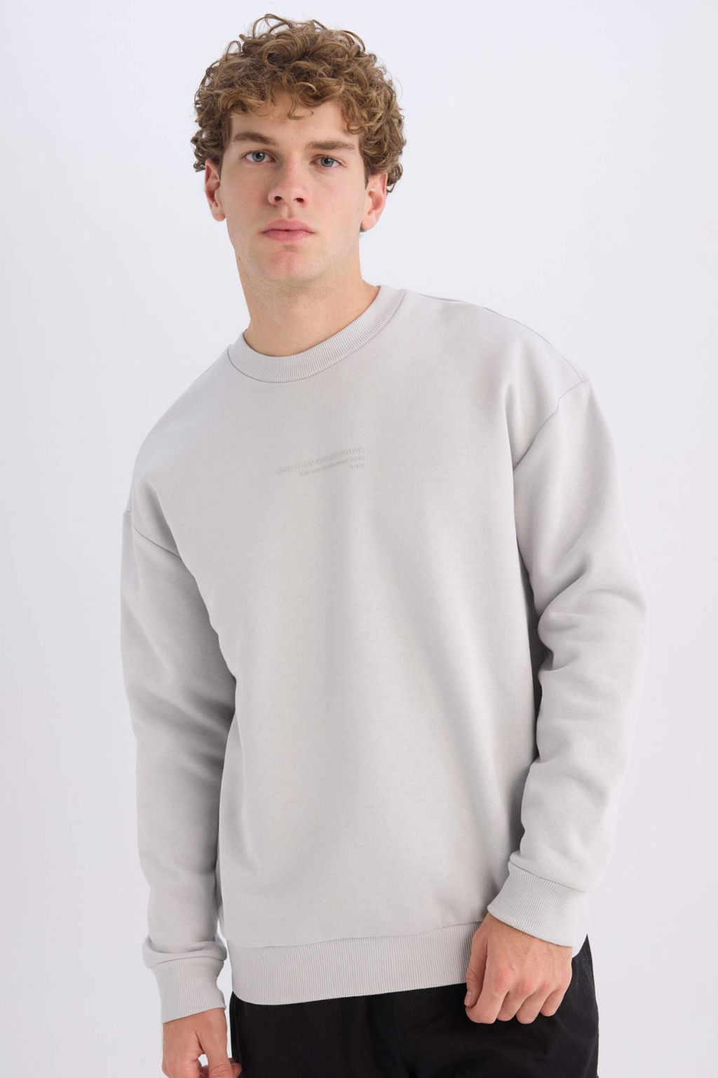 Boxy Fit Bisiklet Yaka Bask?l? Sweatshirt - Defacto фото 11