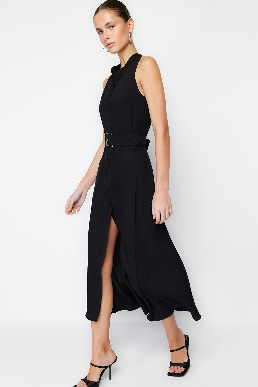 TRENDYOLMILLA Mint Kemerli Midi Dokuma Gomlek Elbise TWOSS23EL01628  фото 14