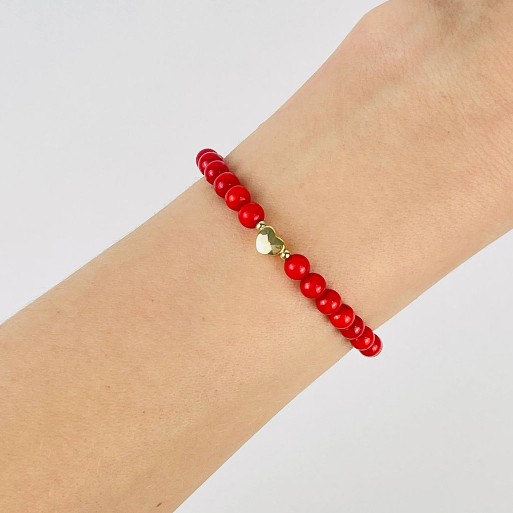 Браслет детский из Коралла во вставкой сердце 17 см