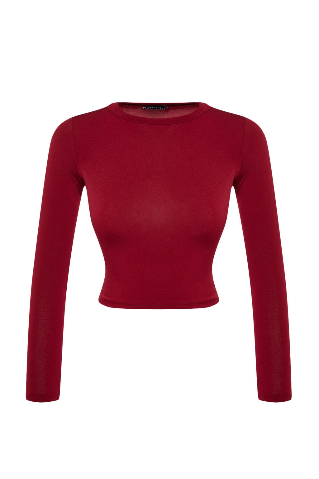 Bordo Dik Yaka Fitted/Vucuda Oturan Uzun Kol Buzgulu Esnek Orme Bluz TWOAW23EL01391