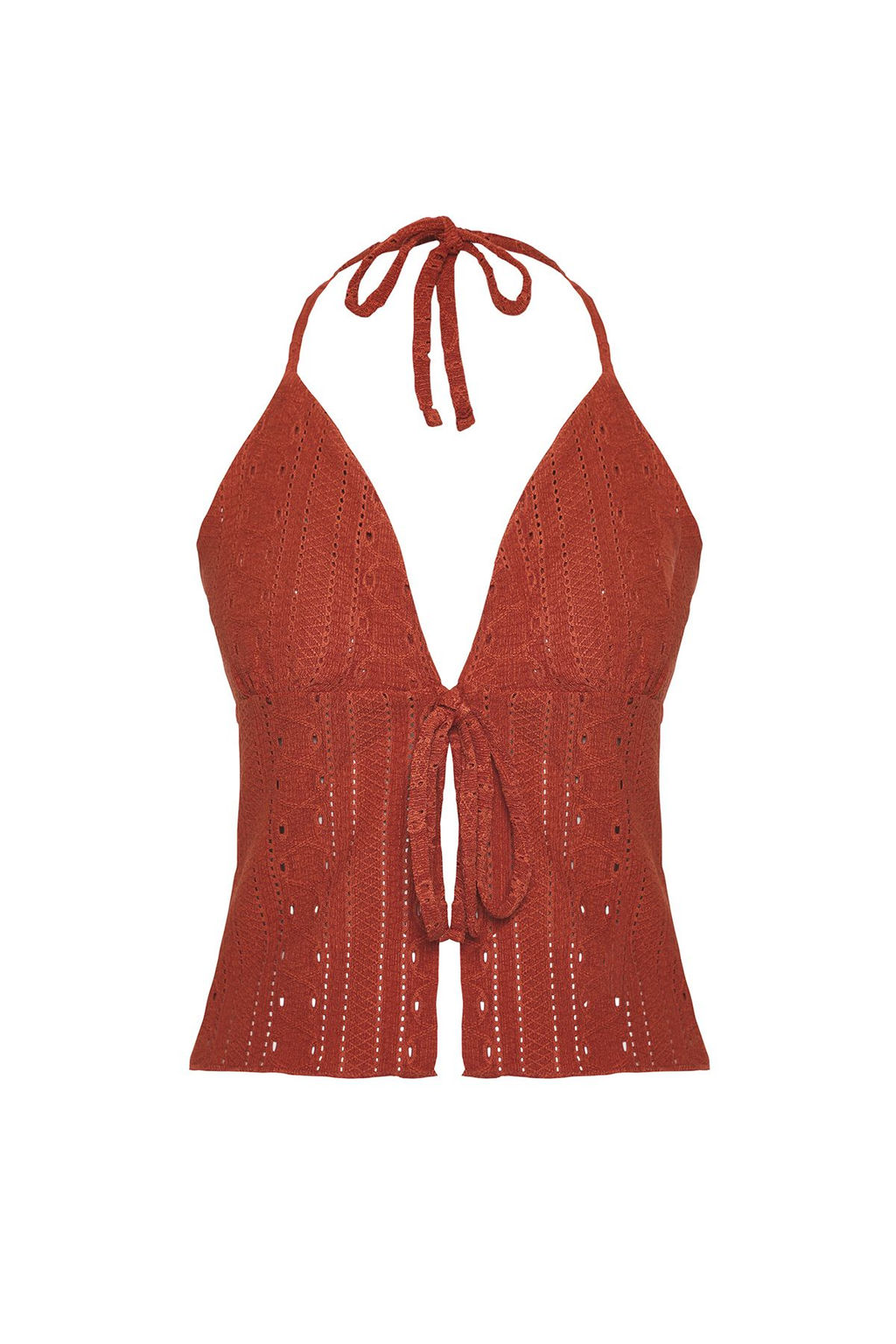 Trendyolmilla Kiremit Jakarl? Baglama Detayl? Fitted/Vucuda Oturan Orme Bluz TWOSS25BZ00086  фото 5