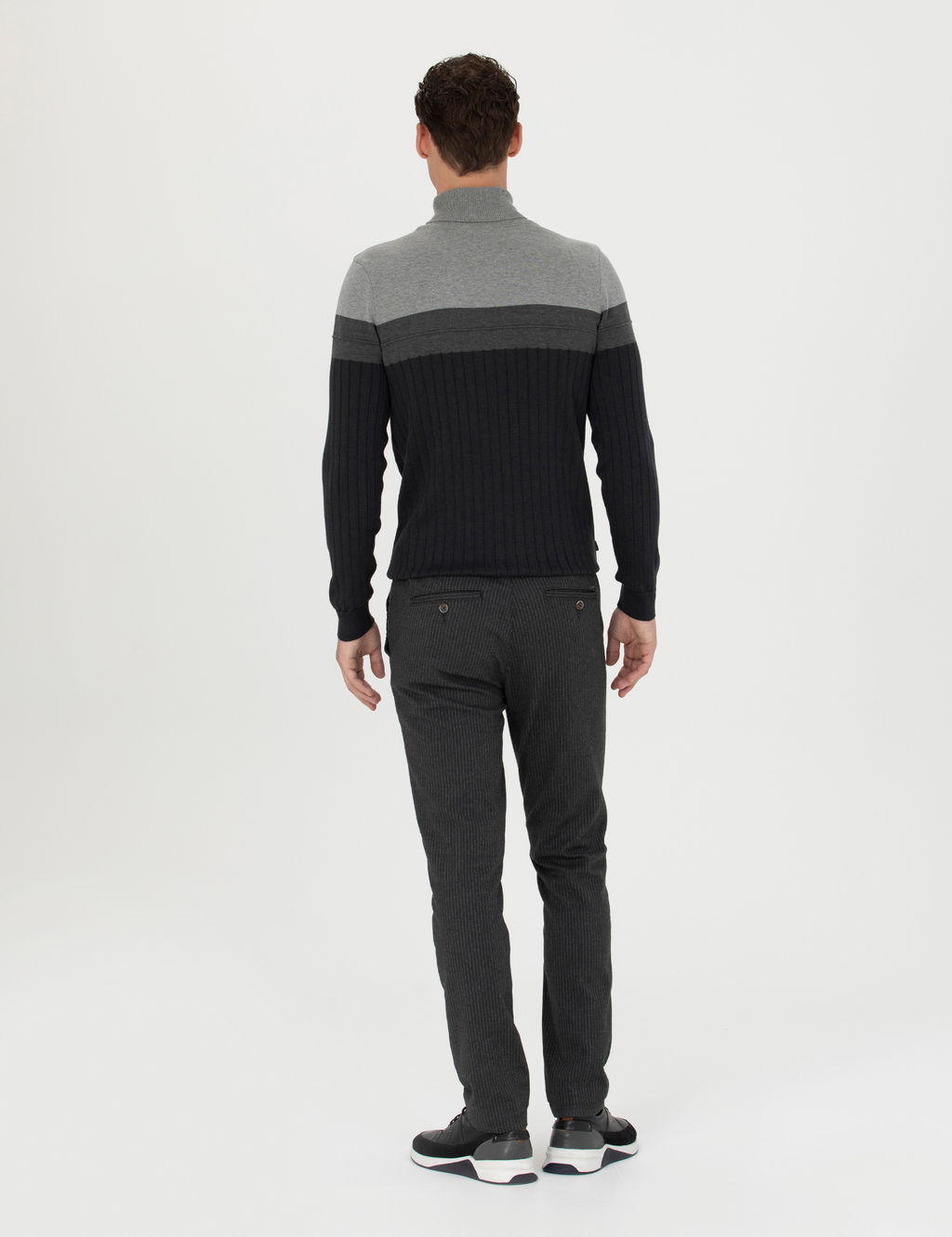 Antrasit Slim Fit _izgili Kanvas Pantolon