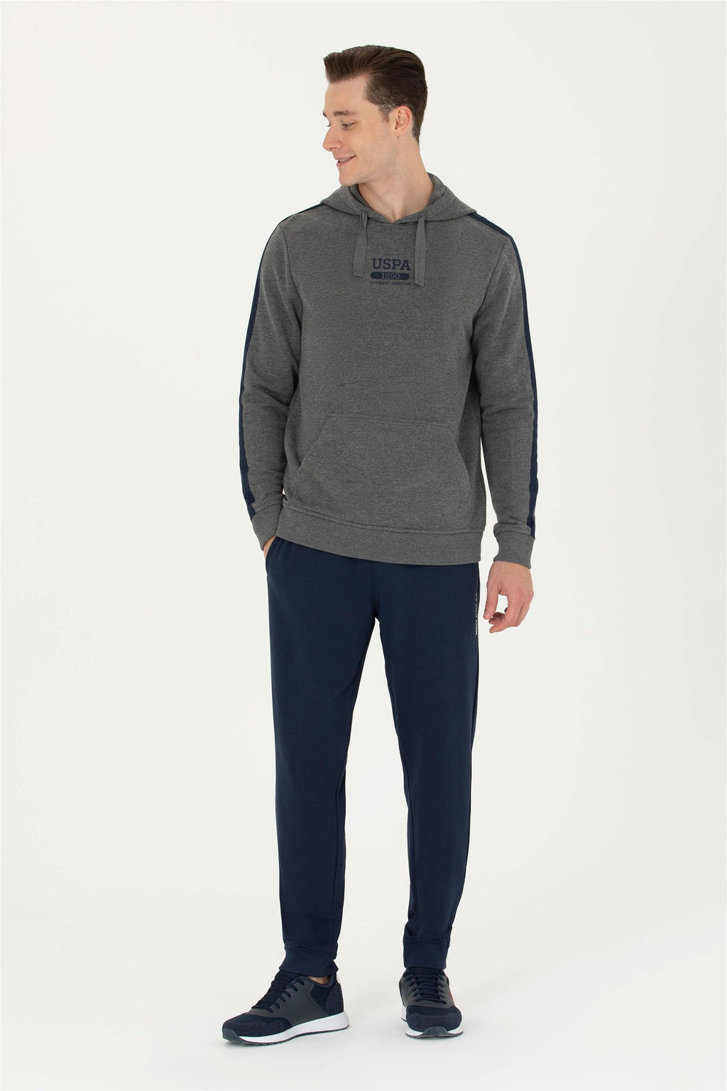 U. S. Polo Assn Мужская толстовка с капюшоном антрацитового меланжевого цвета - U.s. polo assn фото 4