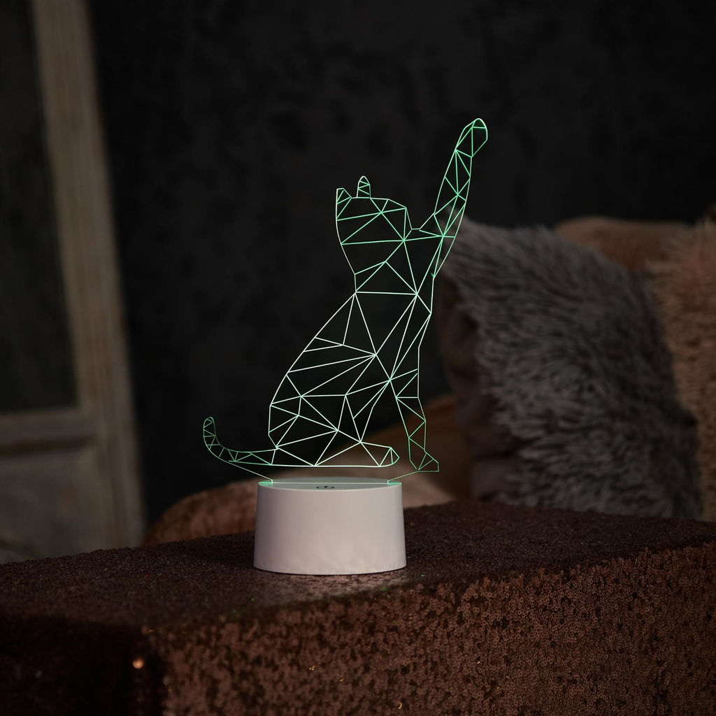ULI-M501 RGB/3AAA CATTY/WHITE Светильник декоративный с эффектом 3D Кошка, на батарейках 3AAA (не в/к). 1 светодиод. RGB свет. USB кабель в/к. TM Uniel - Volpe фото 7