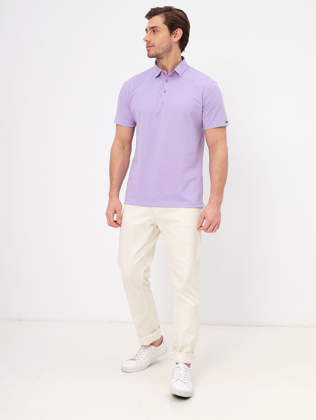 Джемпер мужской с воротником поло короткий рукав GREG G144-PO1246T-CTP1051 (сиреневый)  фото 5