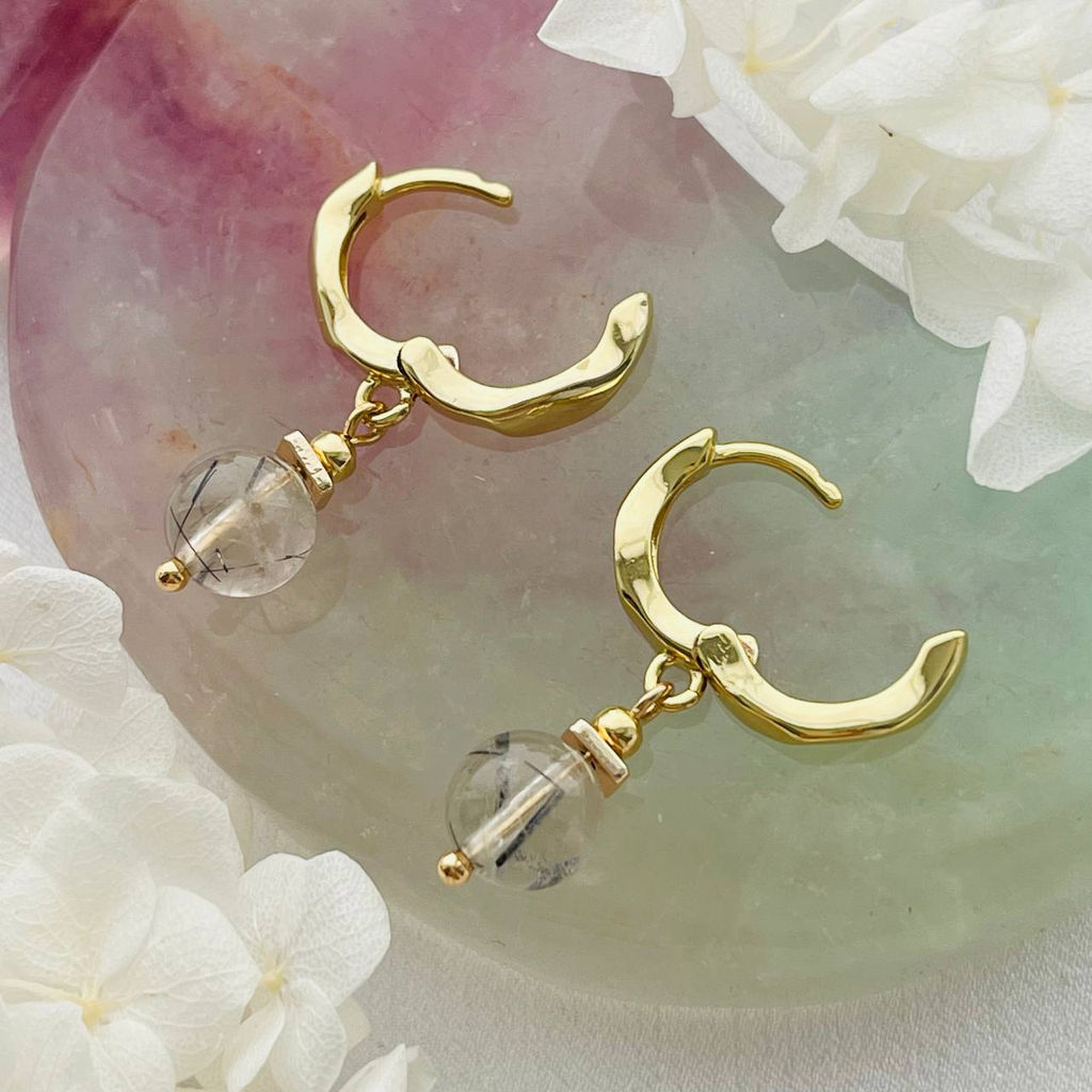 Серьги из Кварца с включением Турмалина