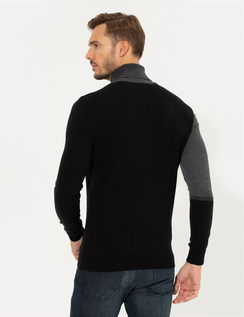Gri Slim Fit Bal_k__ Yaka Triko Kazak