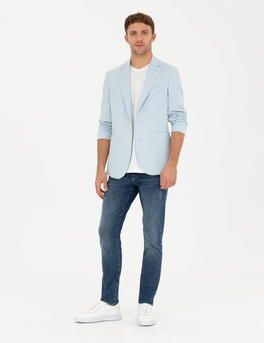 A__k Mavi Ex. Slim Fit Keten Kar___ml_ Ceket