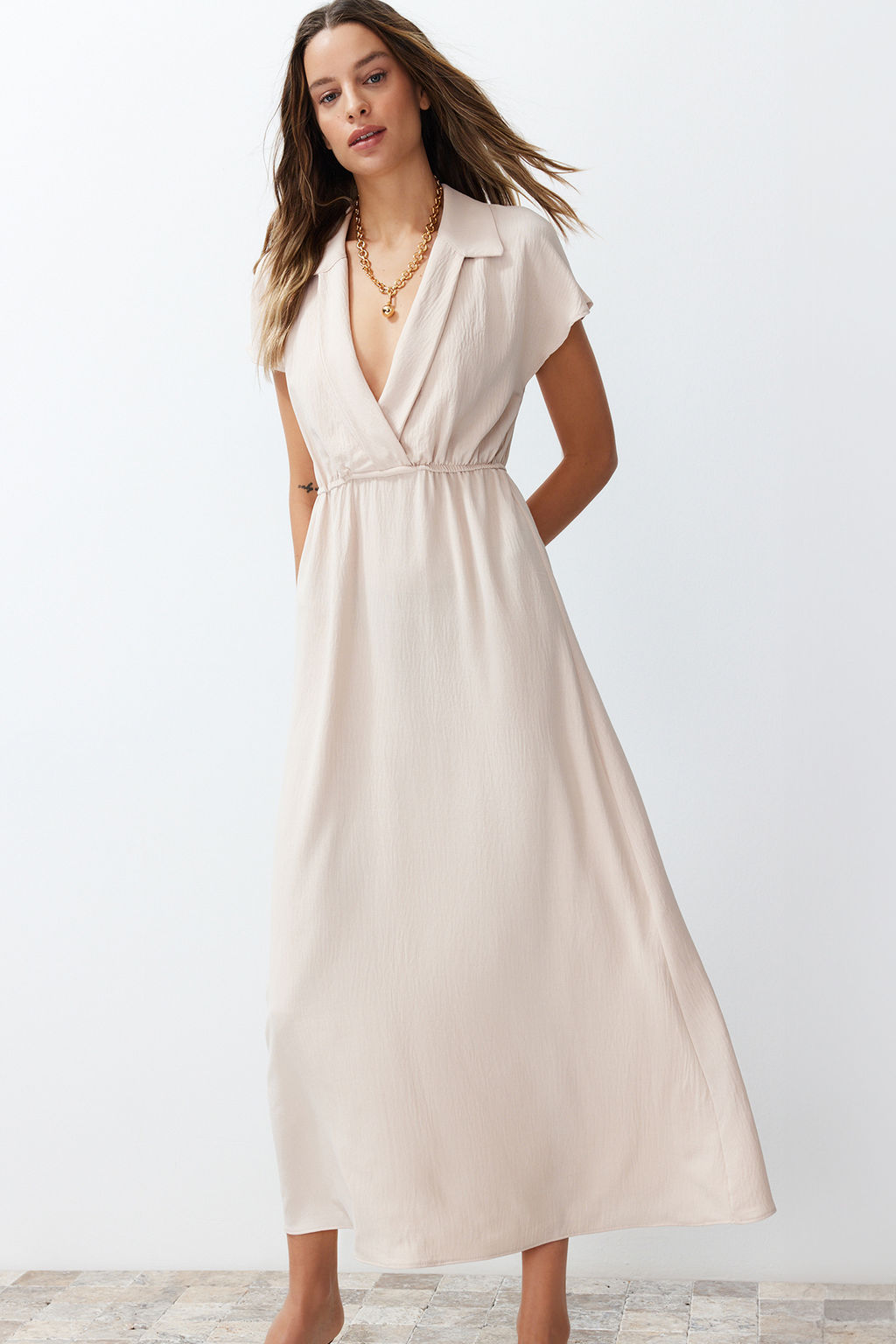 TRENDYOLMILLA Siyah A Kesim Kruvaze Yaka Aerobin Midi Dokuma Elbise TWOSS24EL00599  фото 11