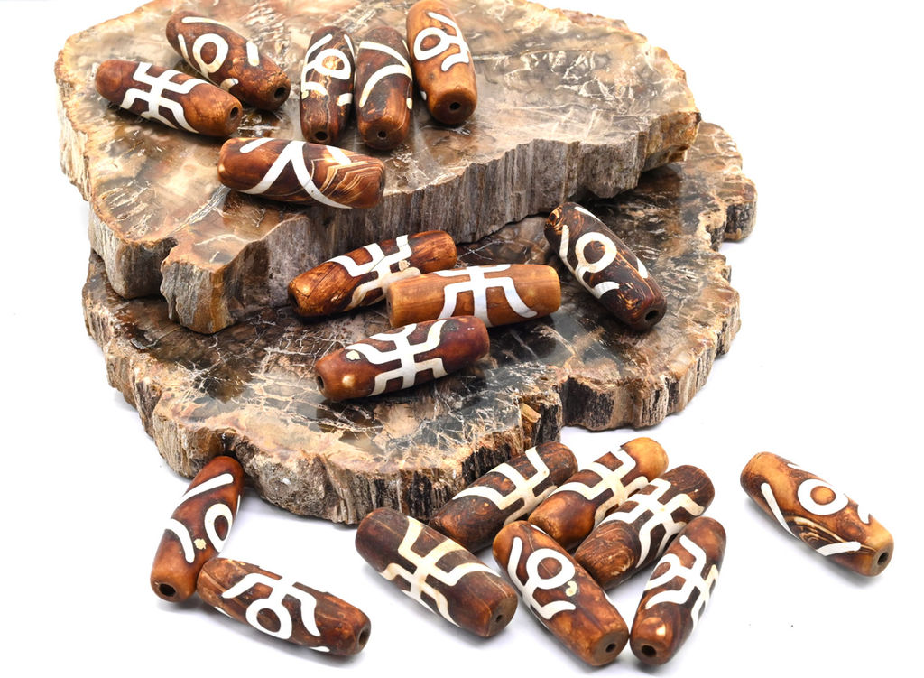 Бусины Дзи "Аристократ" из агата матового бочонок 10*30мм цвет сепия, 1 бусина Радуга камня