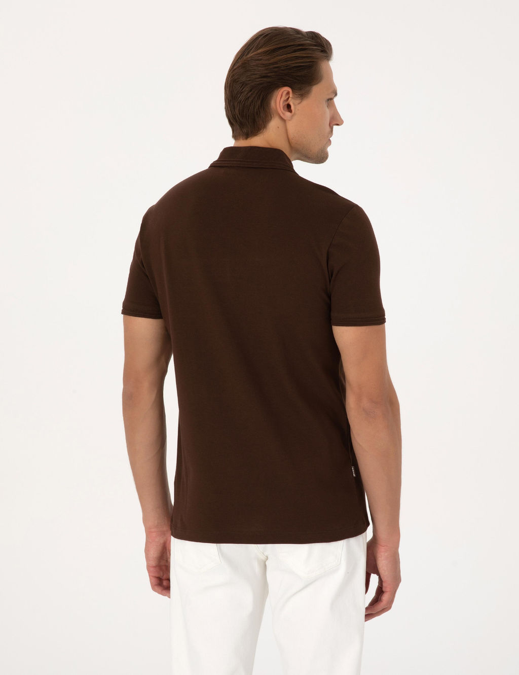 Koyu Kahverengi Slim Fit %100 Pamuk K_vr_lmaz Polo Yaka Basic Ti__rt