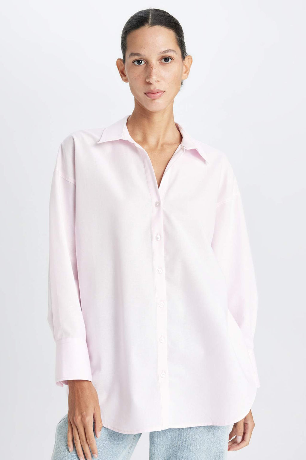 Oversize Fit Basic Duz Gomlek Yaka Oxford Uzun Kollu Gomlek - Defacto фото 4