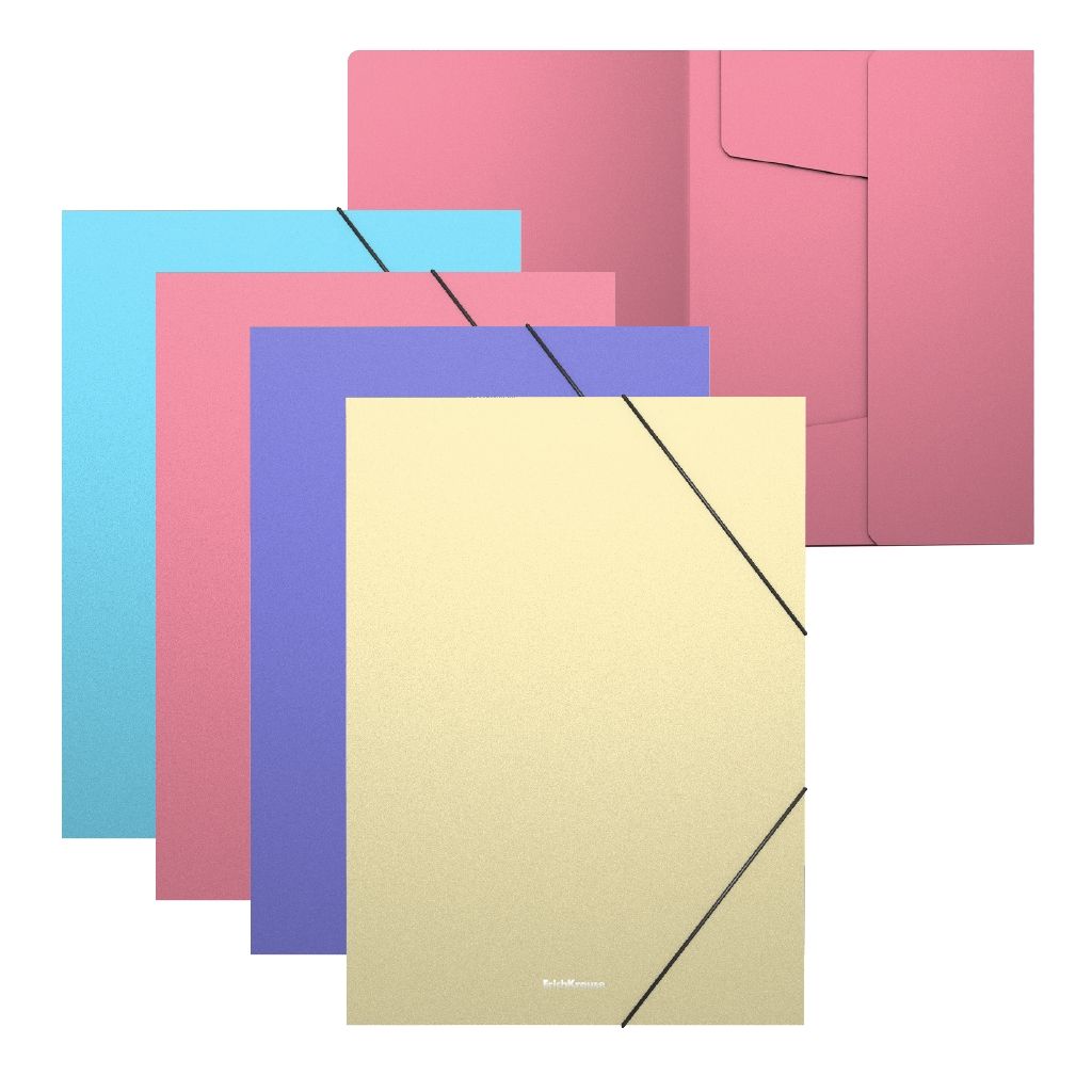 Цена за 4 шт. Папка на резинках пластиковая ErichKrause Diagonal Pastel, A4, ассорти (в пакете по 4 шт.)