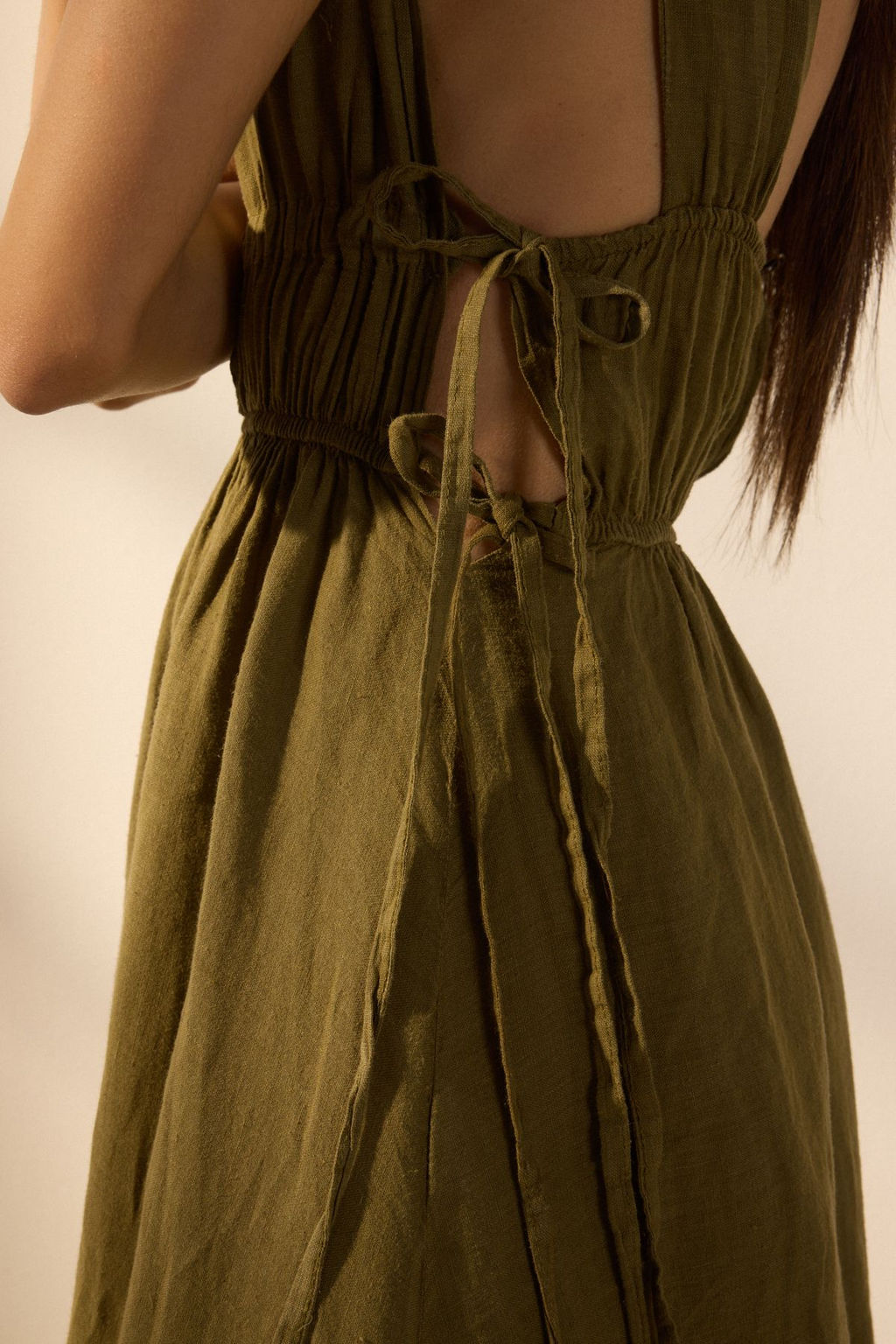 Trendyolmilla Haki Maxi Dokuma %100 Keten Buzgu Detayl? Plaj Elbisesi TBESS25EL00105 фото 3