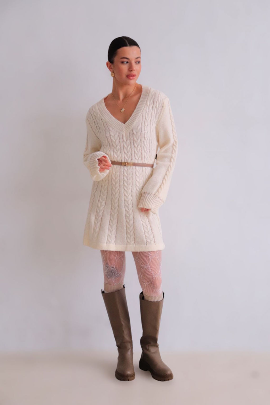 Martichelli Платье вязаное с косами айвори  фото 10