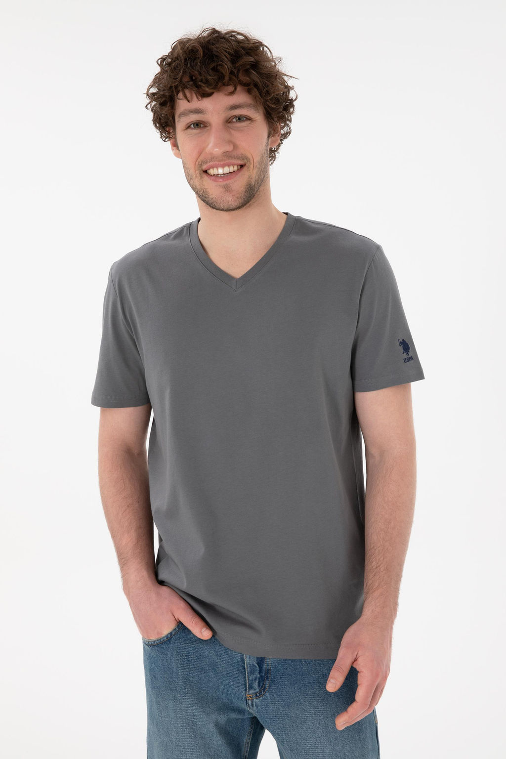Erkek Regular Fit V Yaka Antrasit Basic Ti__rt Sepette S_rpriz _ndirim - U.s. polo assn фото 4