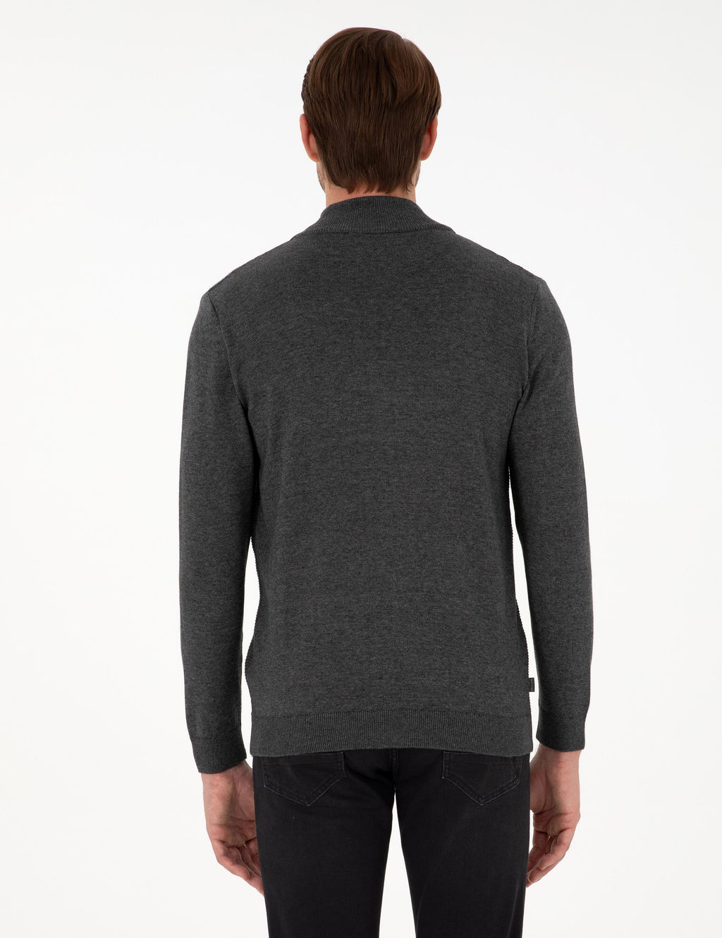 Gri Melanj Slim Fit Fermuarl_ Triko H_rka