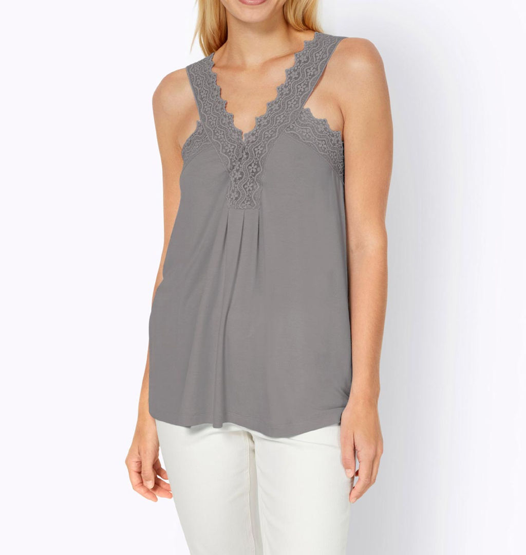 Топ из вискозы с кружевом, серый - Heine фото 3