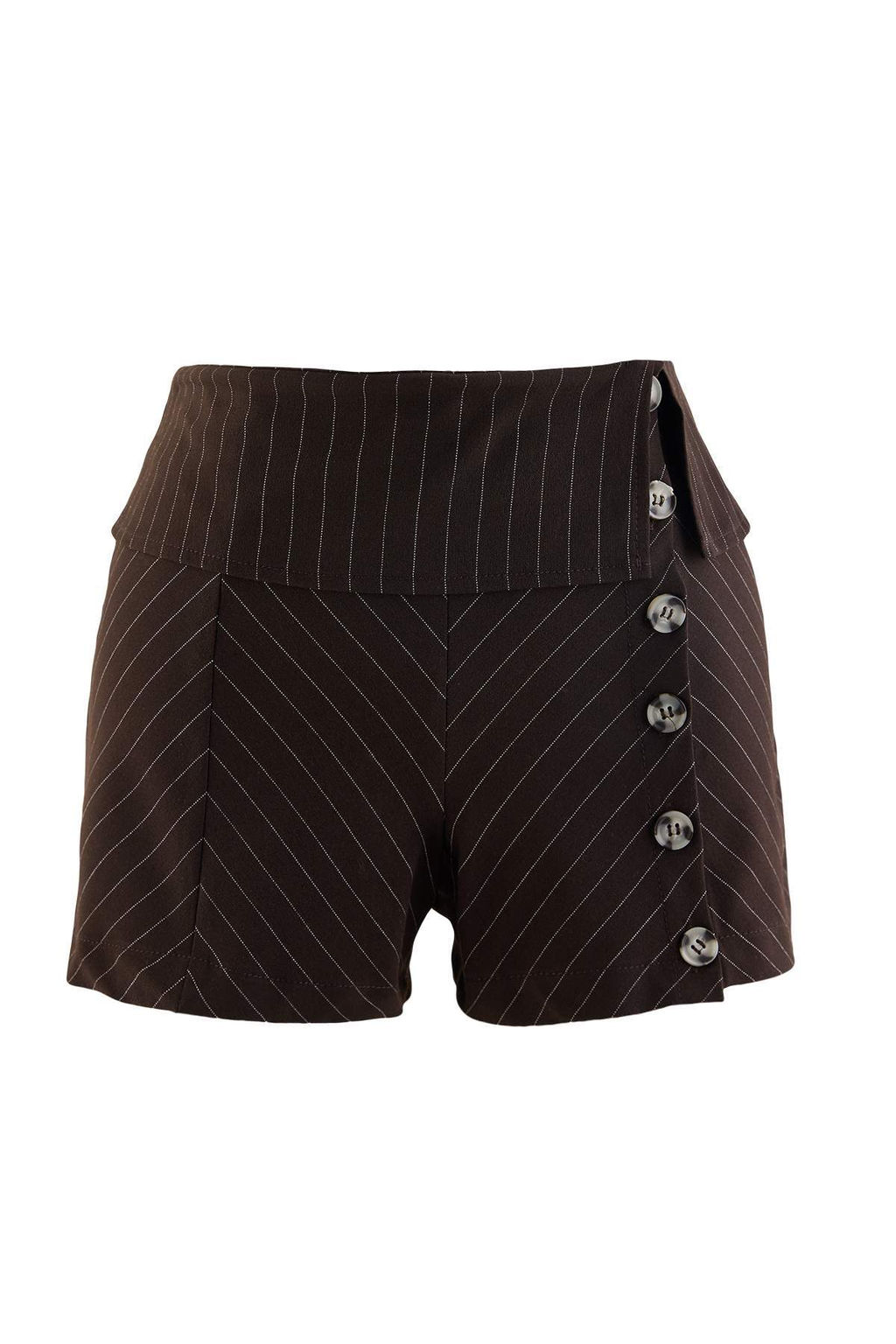Kahverengi D__me ve Katlama Detayl_ _izgili D___k Bel Mini _ort & Bermuda TWOAW27SR00003