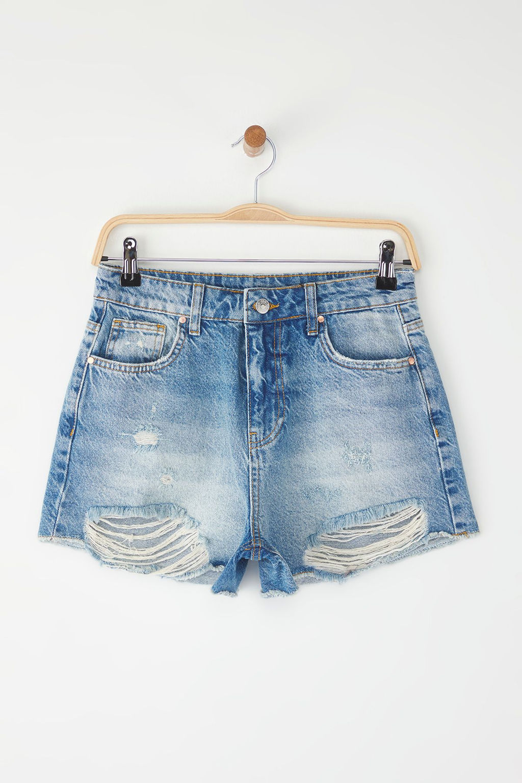 TRENDYOLMILLA Ac?k Mavi Yuksek Bel Y?rt?k Detayl? Denim Sort TWOSS25SR00171  фото 9