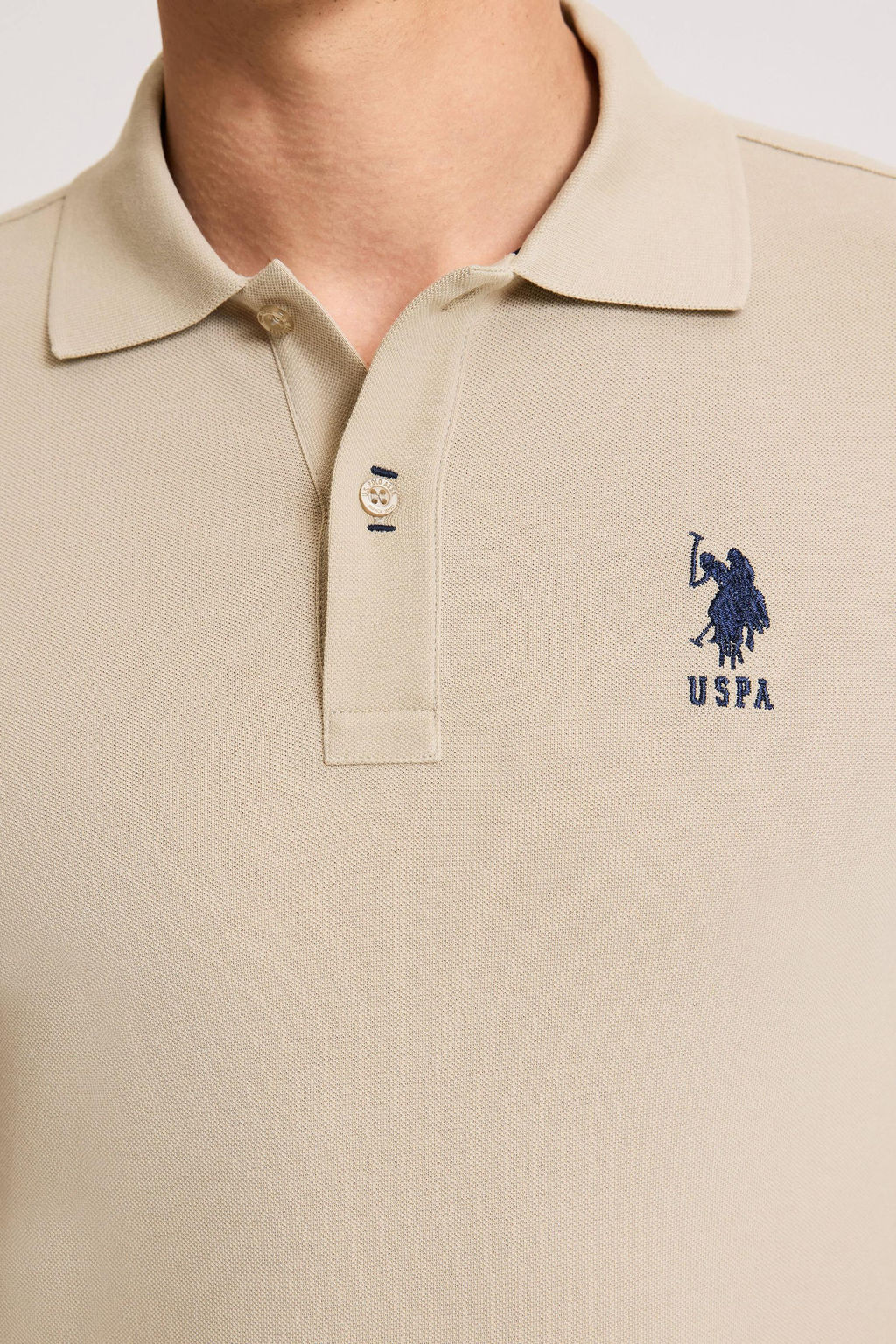 Erkek Slim Fit Polo Yaka A__k Haki Basic Ti__rt