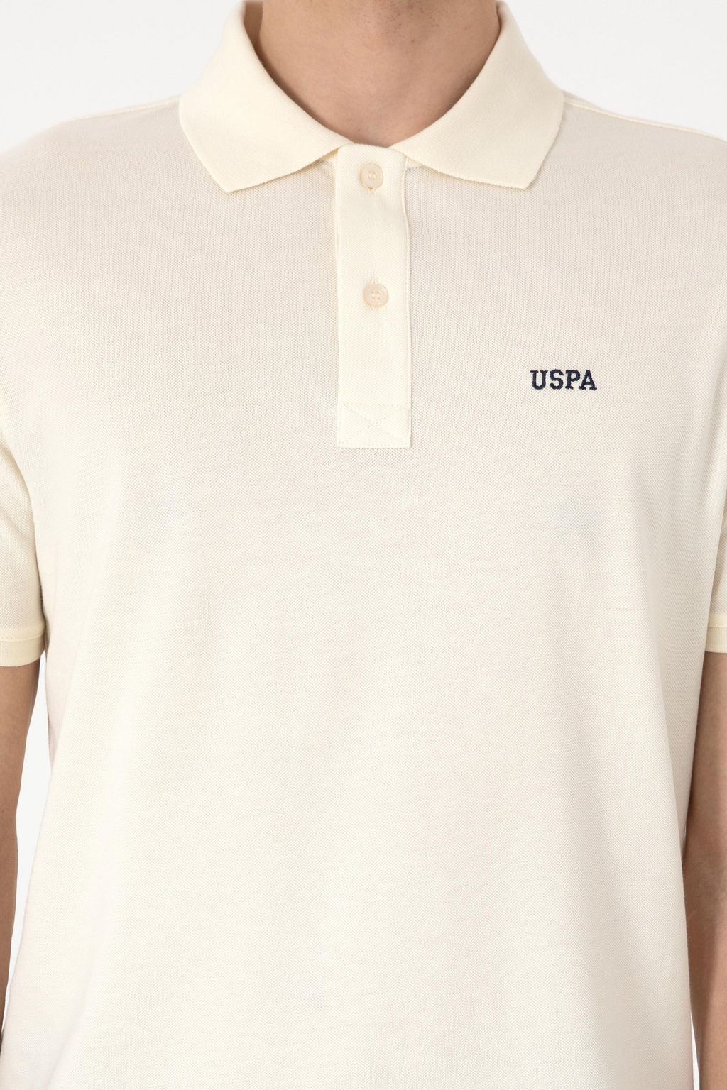 Erkek Regular Fit Polo Yaka Krem Basic Ti__rt