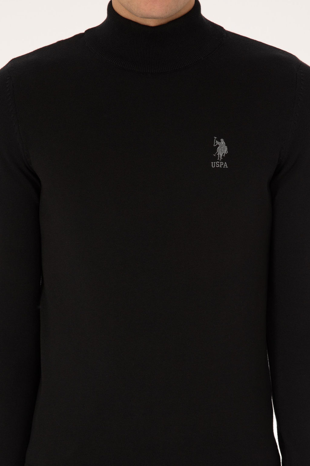 Erkek Slim Fit Yar_m Bal_k__ Yaka Siyah Basic Kazak - U.s. polo assn фото 6