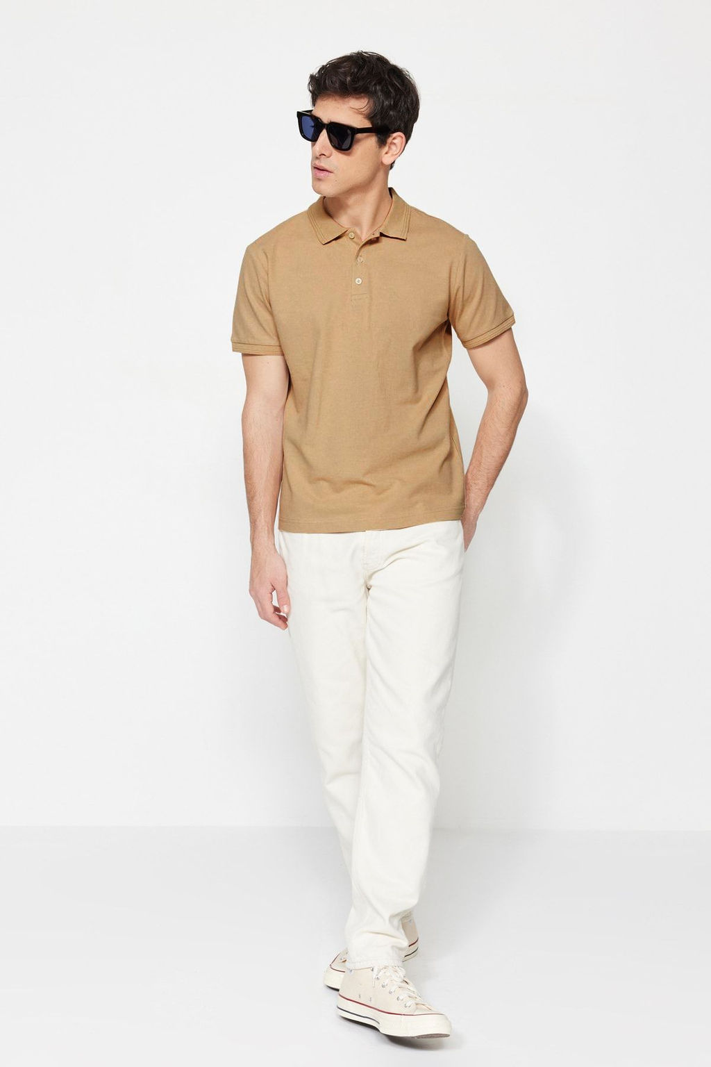 TRENDYOL MAN Beyaz Slim/Dar Kesim Yakas? Cizgili Basic %100 Pamuklu Polo Yaka T-shirt TMNSS20PO0009 - Trendyolmilla фото 51