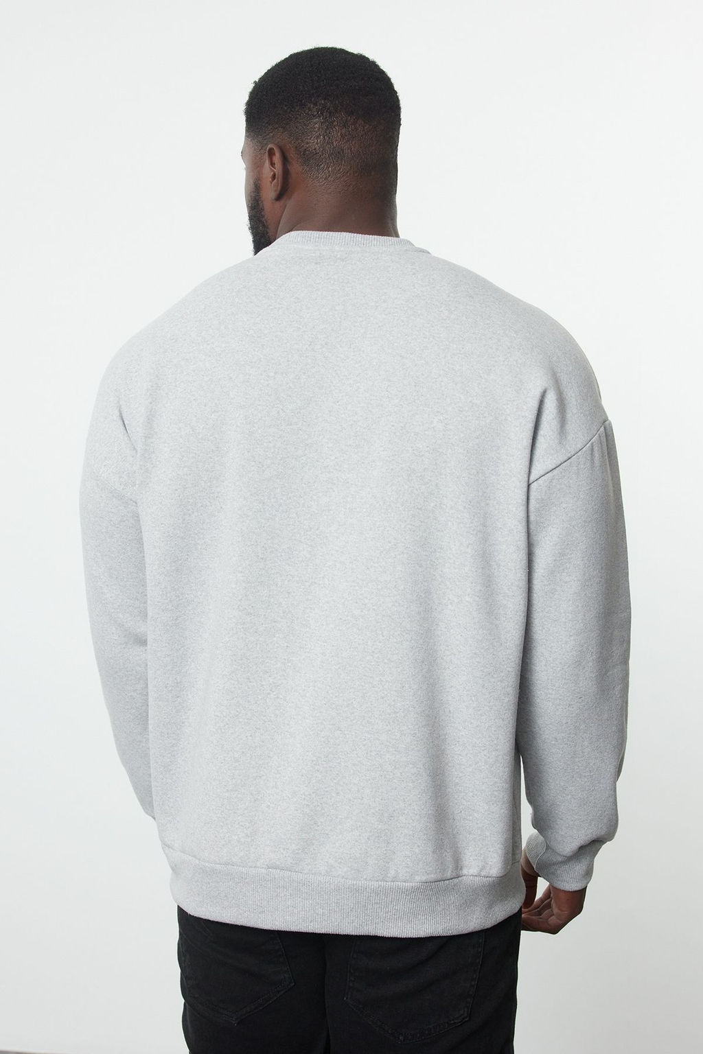 TRENDYOL MAN Antrasit MelanjOversize/Genis Kesim Bisiklet Yaka Yaz? Bask?l? Buyuk Beden Sweatshirt TMNAW25AO00019 - Trendyolmilla фото 5