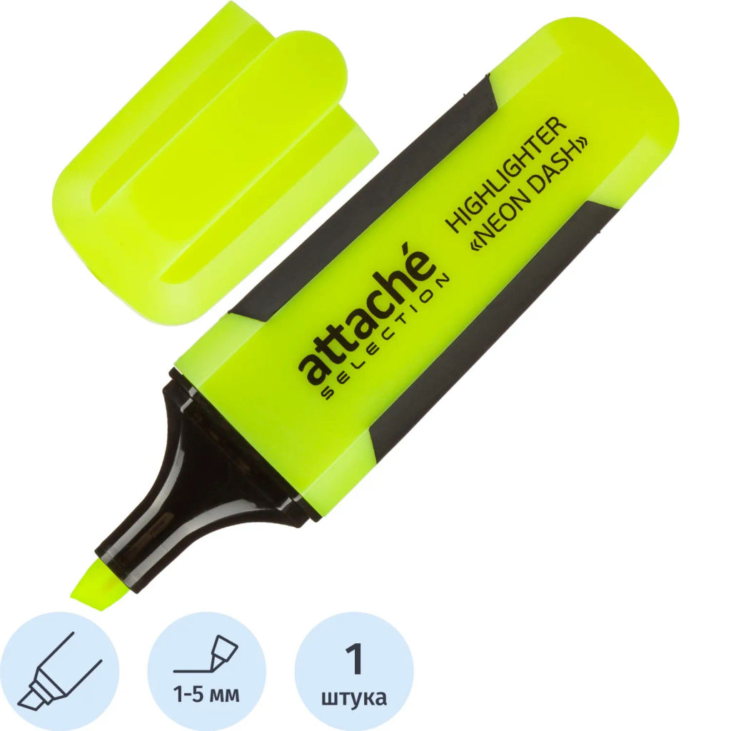 Маркер текстовыделитель Attache Selection Neon Dash 1-5мм желтый HL7010  фото 2