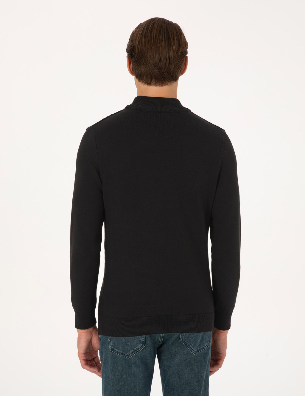 Siyah Slim Fit Yar_m Bal_k__ Yaka Triko Kazak - Pierre cardin фото 5