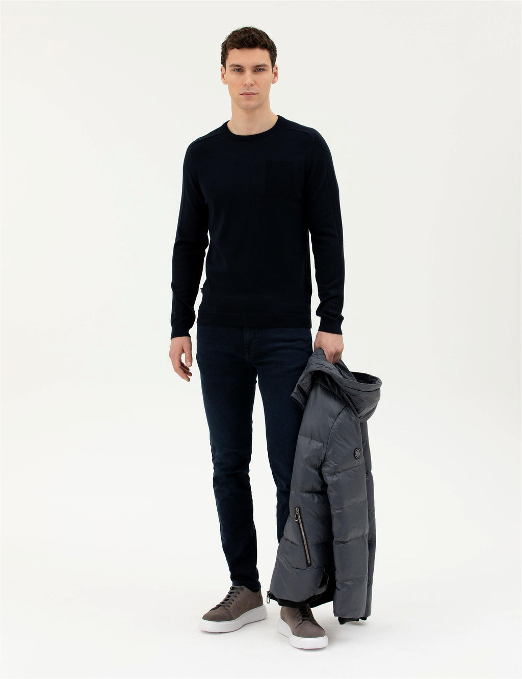 Koyu Lacivert Slim Fit Bisiklet Yaka Triko Kazak - Pierre cardin фото 4