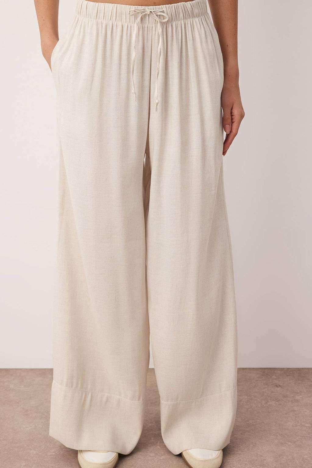 Tas Keten Icerikli Wide Leg/Genis Paca Beli Lastikli Pantolon TWOSS25PL00124 - Trendyolmilla фото 7