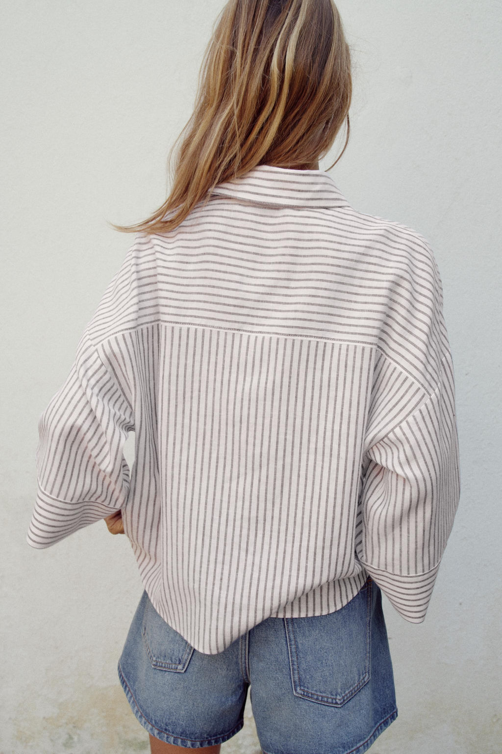 CAMISA RAYAS CON LINO / marron/blanco
