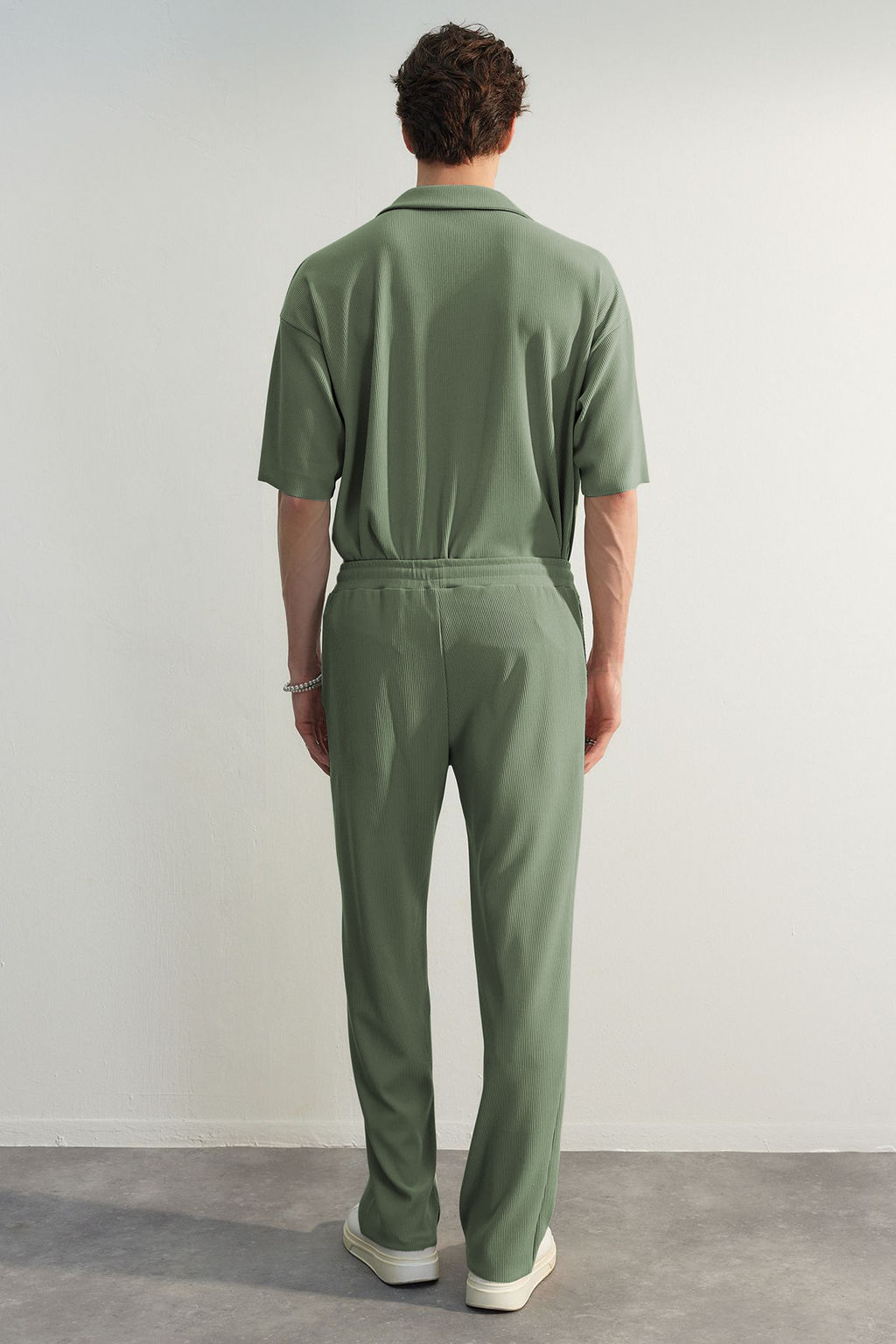 Mint Oversize/Genis Kesim Dokulu K?r?smaz Ottoman Polo Yaka T-Shirt TMNSS23PO00020