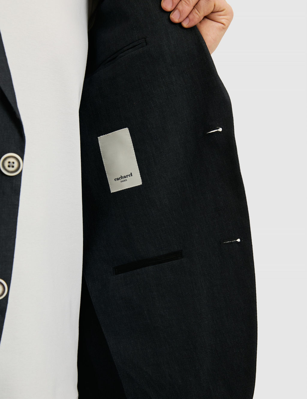 Siyah Slim Fit %100 Keten Mikro Desen Mono Yaka Ceket
