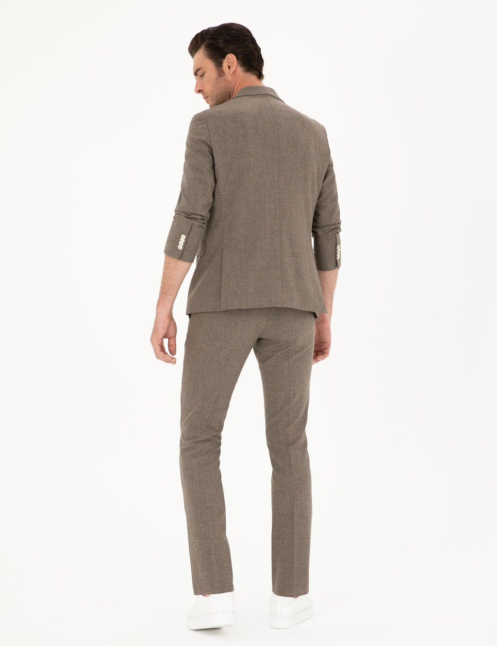 Kahverengi Slim Fit Y_n Kar___ml_ Tak_m Elbise
