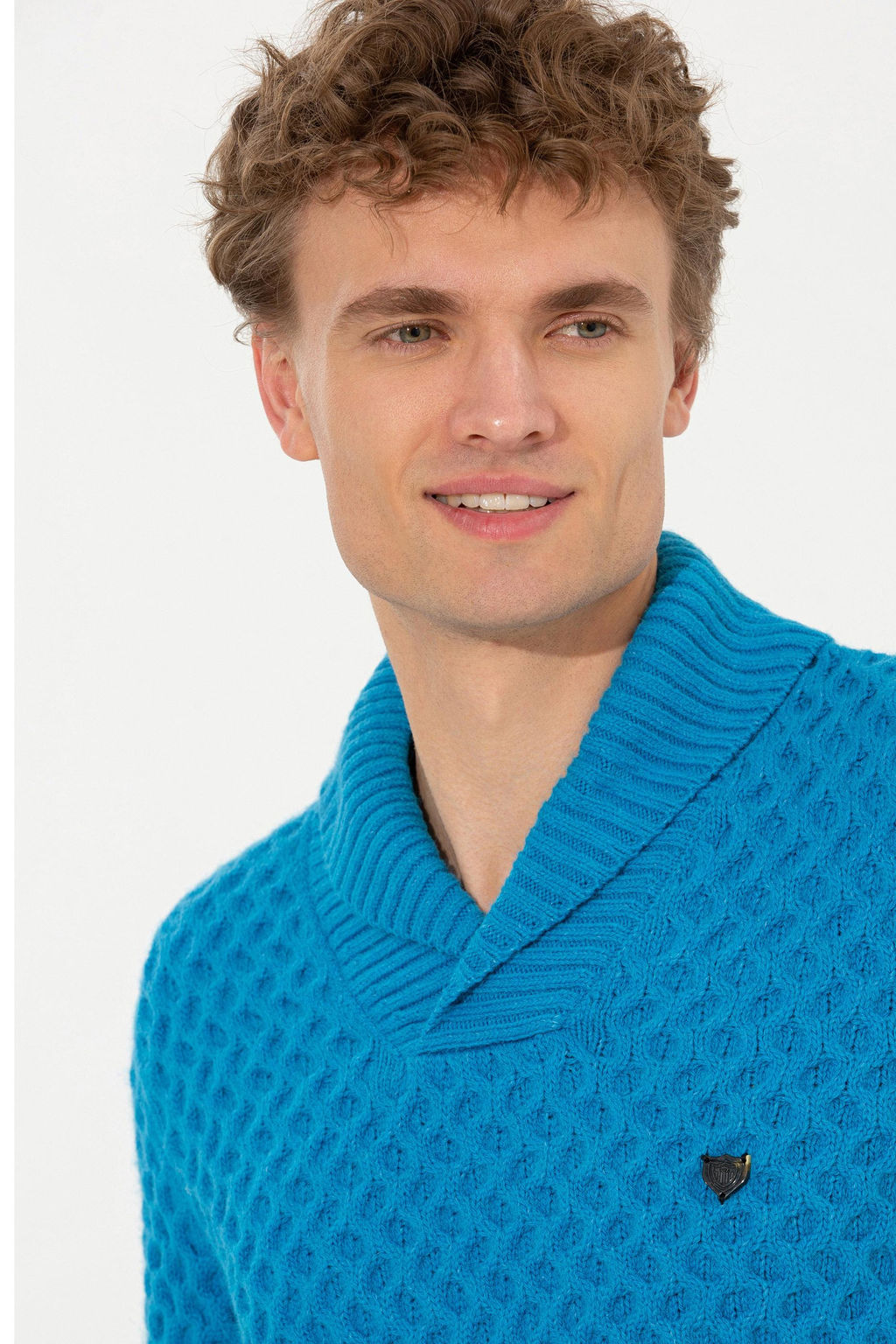 U. S. Polo Assn Мужской трикотажный свитер кобальтового меланжевого цвета с шалевым воротником - U.s. polo assn фото 2