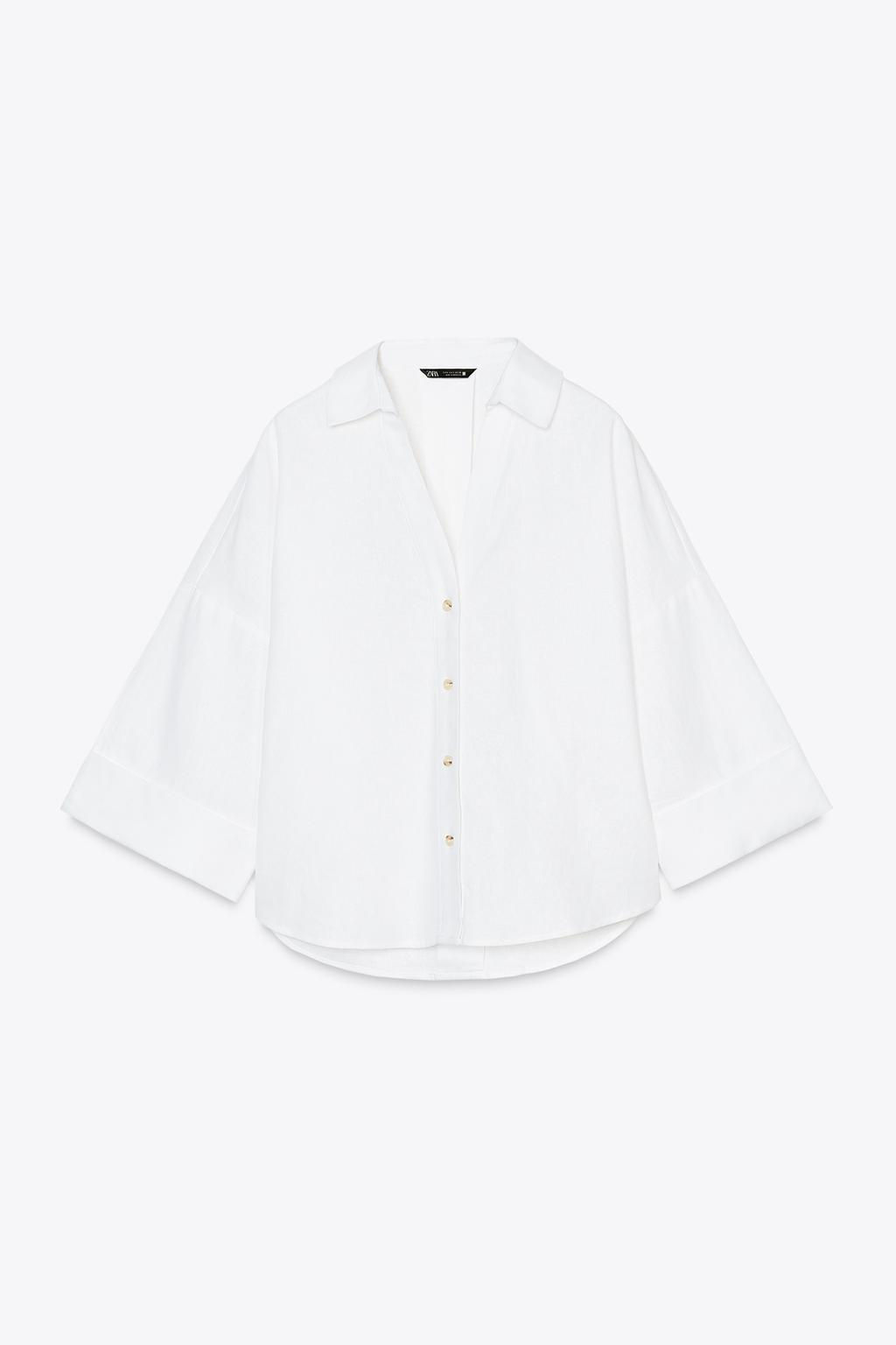 WIDE-SLEEVE LINEN BLEND SHIRT - Zara фото 5